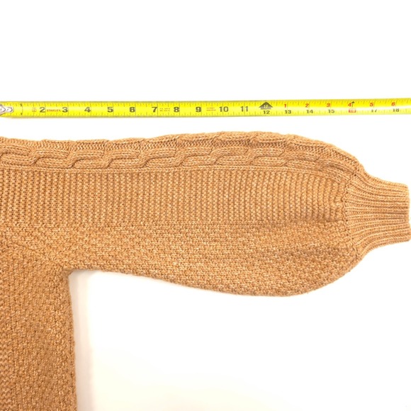 Ann Taylor Womens Sweater M Camel Cable Honeycomb Knit Balloon Sleeve Raglan - Picture 13 of 13
